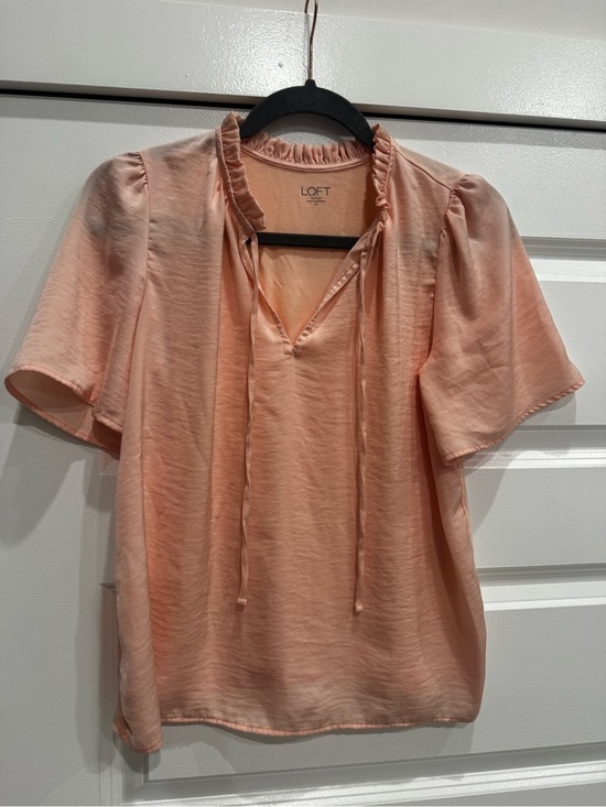 LOFT Tops - LOFT Peach Ruffle Tie-Front Blouse